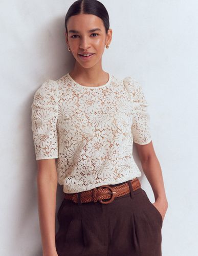 S T-shirt à manches plissées en dentelle en Taille 42 - Boden - Modalova