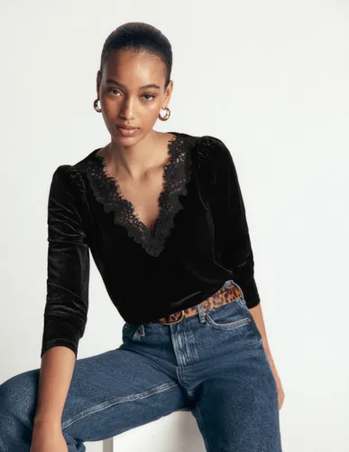 S Top col V en velours à détails en dentelle en Taille 30 - Boden - Modalova