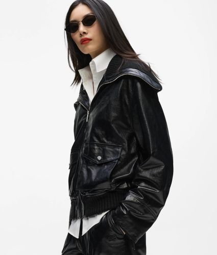 Veste En Cuir À Col En Maille, , , Taille: 38 - Karl Lagerfeld - Modalova