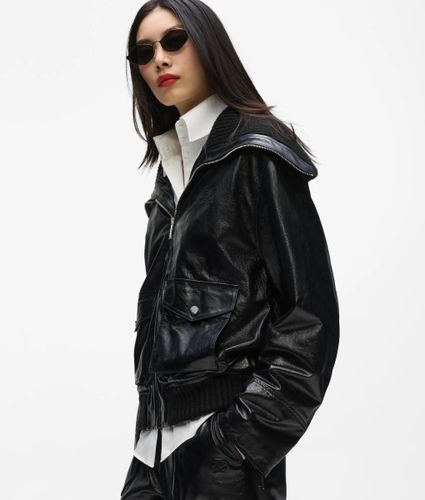 Veste En Cuir À Col En Maille, , , Taille: 38 - Karl Lagerfeld - Modalova