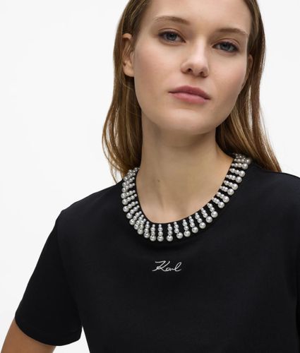 T-shirt À Col Rond Orné De Perles Fantaisie, , , Taille: Xs - Karl Lagerfeld - Modalova