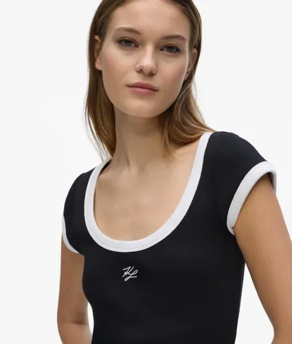 T-shirt Et Blanc À Col Échancré, , , Taille: Xs - Karl Lagerfeld - Modalova