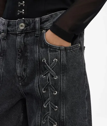 Jean Décontracté Taille Mi-haute À Lacets, , Noir Délavé À La Pierre, Taille: 2430 - KL Jeans - Modalova