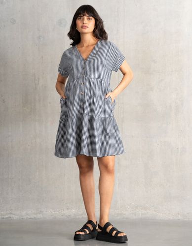 Robe droite boutonnée à volants en coton vichy - Seraphine - Modalova