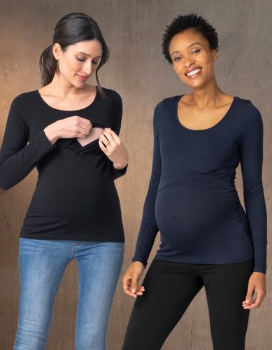 Twin Pack Maternity + Nursing Long Sleeve Tops - + Navy - Seraphine - Modalova