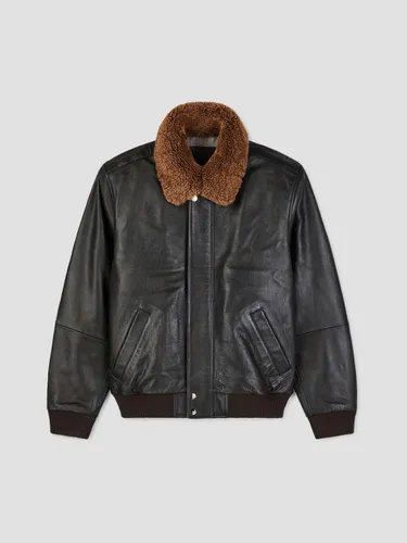 Blouson aviateur en cuir col sherpa - Devred - Modalova
