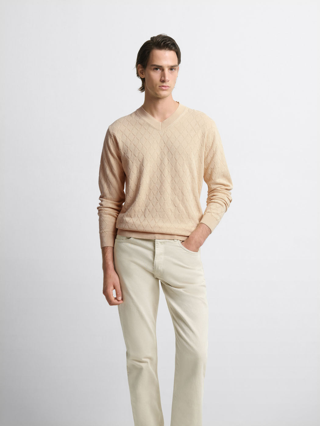 Pull col V tricotage fantaisie - Devred - Modalova