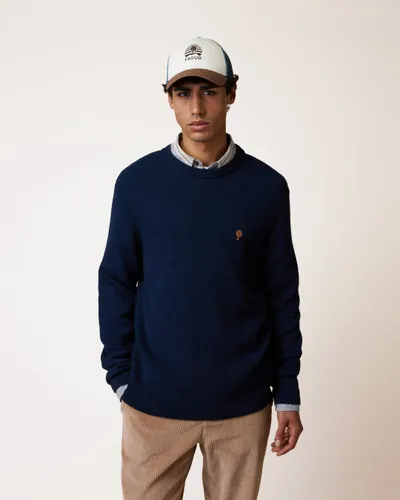 Pull col rond en laine bleu foncé - FAGUO - Modalova