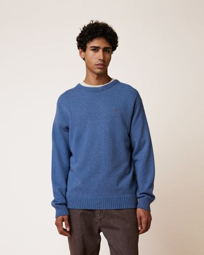 Pull col rond en laine marine clair - FAGUO - Modalova