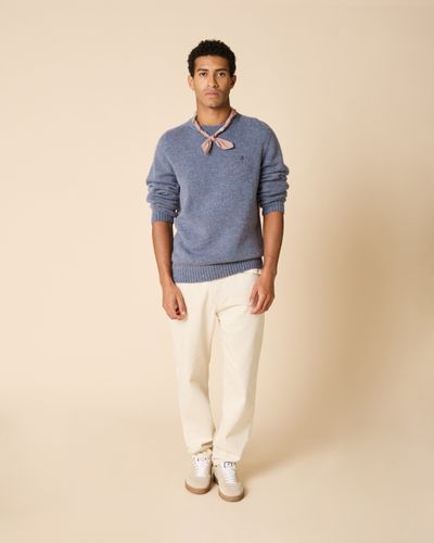 Pull col rond en laine bleu - FAGUO - Modalova