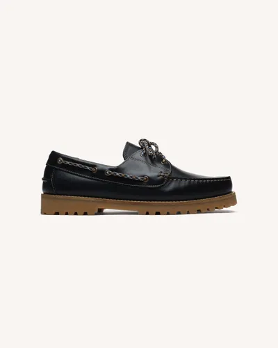 Chaussures bateau cuir bleu marine - FAGUO - Modalova