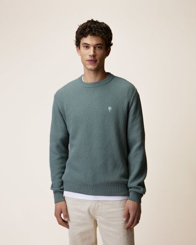 Pull col rond vert d'eau coton bio - FAGUO - Modalova