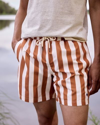 Short de bain rouge brique et écru - FAGUO - Modalova