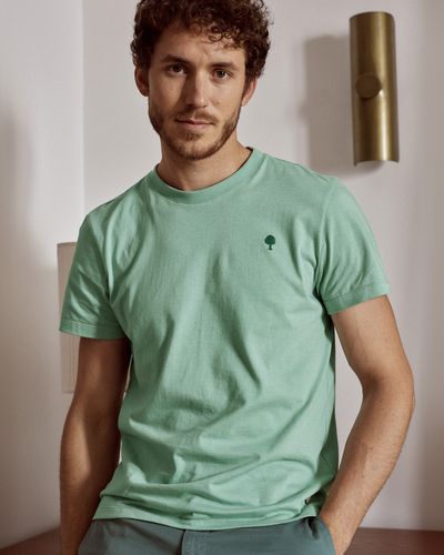 Tshirt turquoise brodé arbre - FAGUO - Modalova