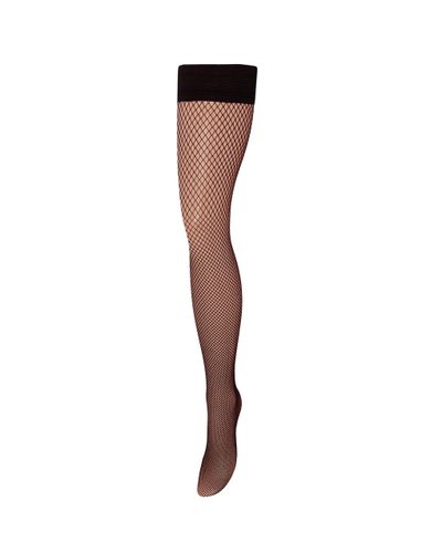 Fishnet Leg/Plain Top Thigh Highs Black - Bluebella - US - Modalova