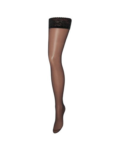 Plain Leg/Lace Top Thigh Highs Black - Bluebella - US - Modalova