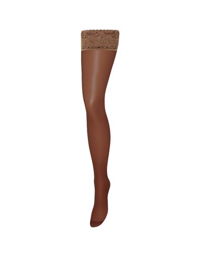 Plain Leg/Lace Top Thigh Highs Berry - Bluebella - US - Modalova