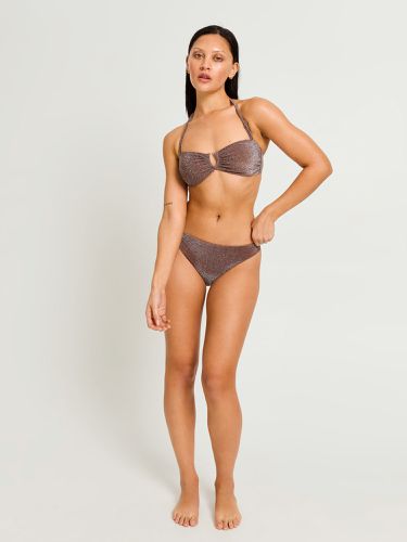 Modibodi Swimwear Shimmer Tie Back Bandeau Top & Hi-Leg Cheeky Bottom Set Espresso / 36 / 36 - Modibodi EU - Modalova