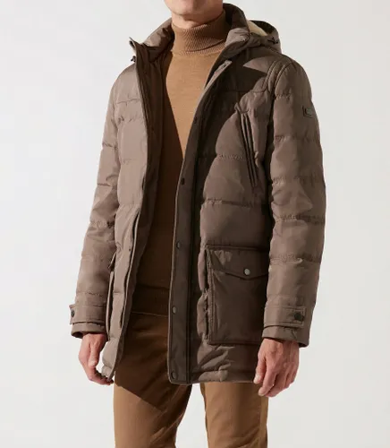 Parka longue à capuche matelassée taupe - IZAC - Modalova