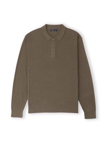 Pull col polo boutonné jeux de points châtain - IZAC - Modalova