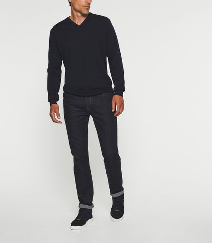 Pull col V en laine marine BASTIANO - IZAC - Modalova