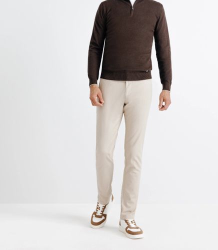 Pull coton/cachemire col zippé chocolat - IZAC - Modalova