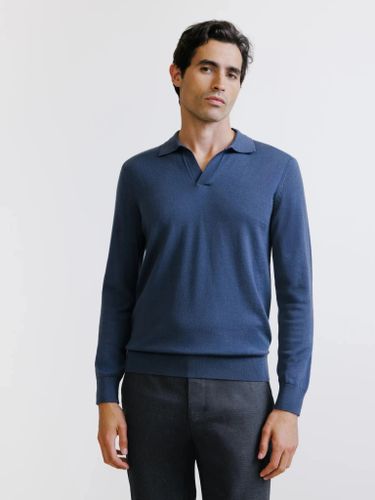 Pull col polo en laine mérinos gris - IZAC - Modalova