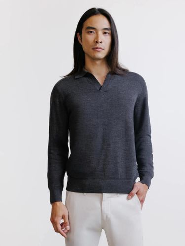 Pull col polo en laine mérinos réglisse - IZAC - Modalova