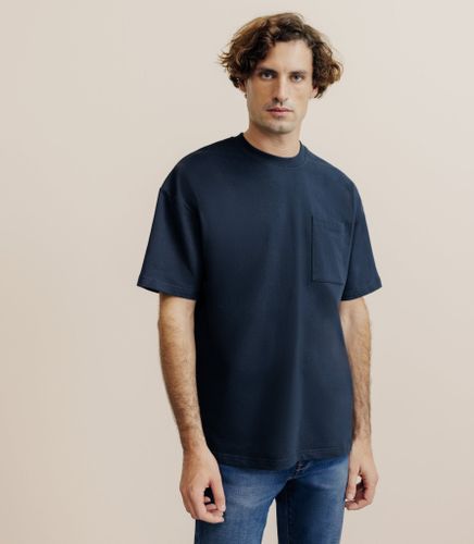 T-shirt uni oversize col rond marine - IZAC - Modalova