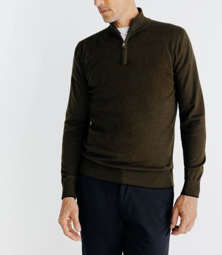 Pull coton/cachemire col zippé kaki - IZAC - Modalova