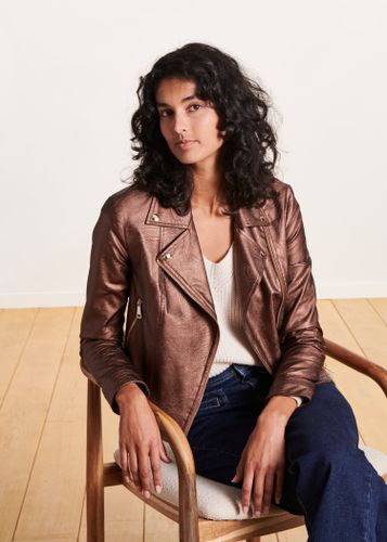 Blouson marron irisé court esprit motard - La Fée Maraboutée - Modalova