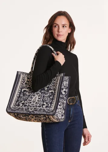 Sac cabas bleu marine en jacquard - La Fée Maraboutée - Modalova