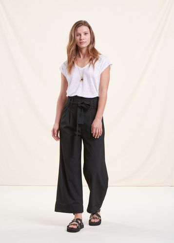 Pantalon large noir taille haute avec ceinture à nouer - La Fée Maraboutée - Modalova