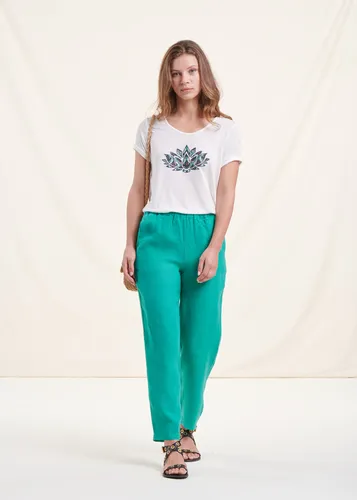 Pantalon cigarette vert chlorophylle en lin - La Fée Maraboutée - Modalova