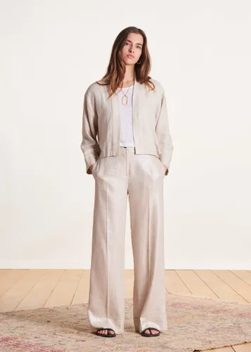 Pantalon droit habillé beige en lin irisé - La Fée Maraboutée - Modalova