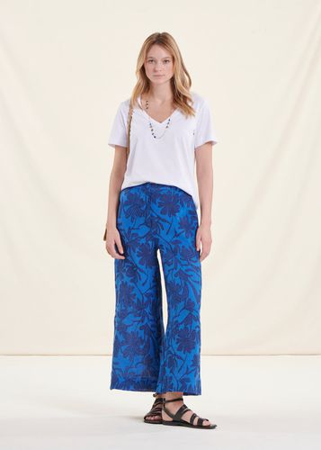 Pantalon large bleu en lin à taille haute - La Fée Maraboutée - Modalova