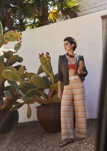 Pantalon ample en crochet multicolore terracotta - La Fée Maraboutée - Modalova