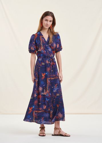 Robe longue portefeuille bleue imprimée - La Fée Maraboutée - Modalova