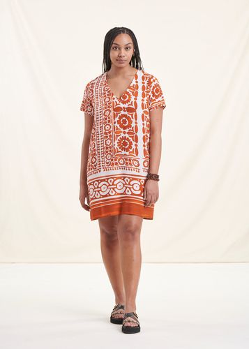 Robe courte orange manches courtes à imprimé - La Fée Maraboutée - Modalova