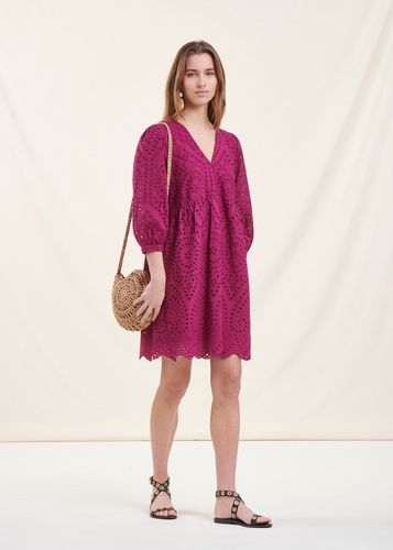 Robe courte en coton violette broderie anglaise - La Fée Maraboutée - Modalova
