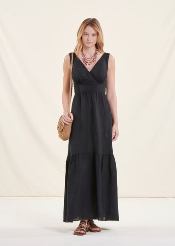 Robe longue noire sans manches en lin - La Fée Maraboutée - Modalova