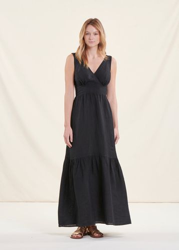 Robe longue noire sans manches en lin - La Fée Maraboutée - Modalova