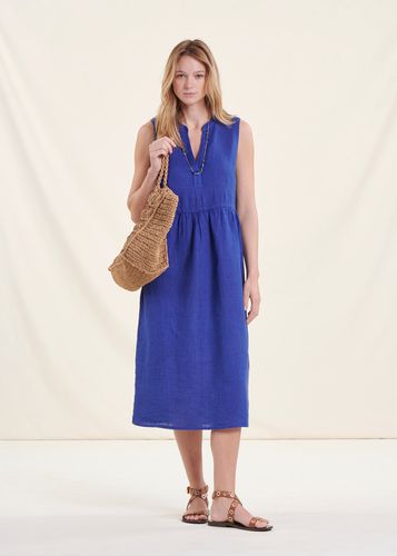 Robe longue bleu marine en lin - La Fée Maraboutée - Modalova