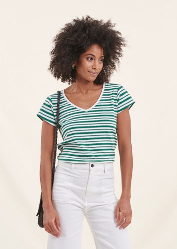 T-shirt rayé vert et blanc manches courtes - La Fée Maraboutée - Modalova