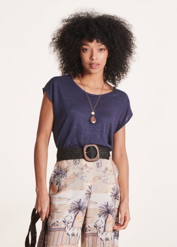 T-shirt bleu en lin manches courtes - La Fée Maraboutée - Modalova