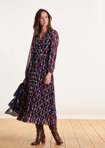 Robe longue plissée cache-caur à imprimé bleu et rouge - La Fée Maraboutée - Modalova