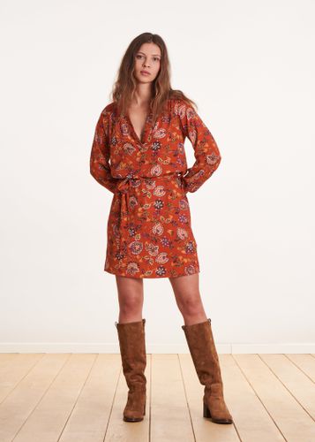 Robe courte orange à imprimé floral - La Fée Maraboutée - Modalova