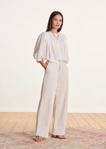 Pantalon large écru en maille à taille élastiquée - La Fée Maraboutée - Modalova
