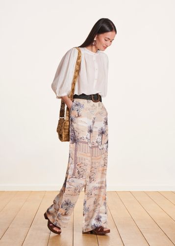 Pantalon droit et large beige à imprimé taille haute - La Fée Maraboutée - Modalova