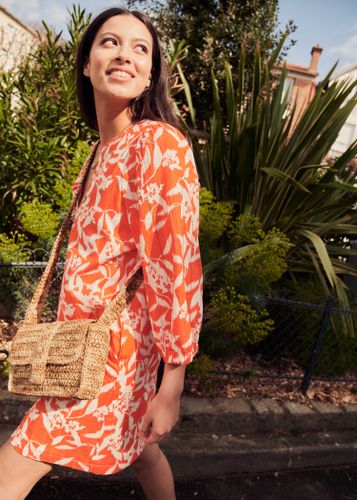 Robe courte en voile de coton biologique fleuri orange - La Fée Maraboutée - Modalova
